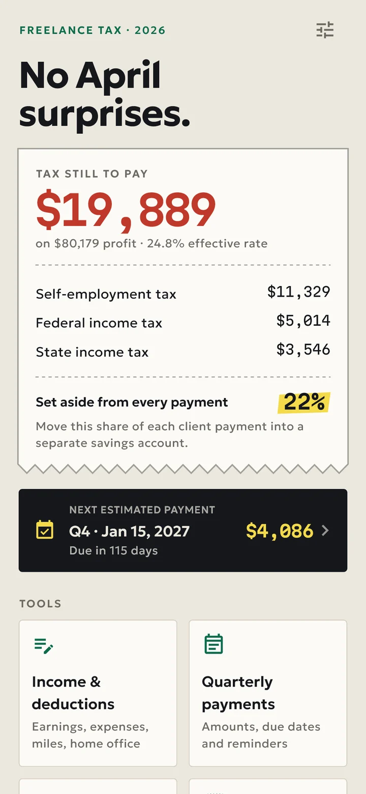 Home screen with the tax estimate and next payment